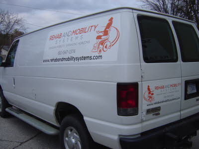 Rehab and Mobility Systems Fleet Van, Ford E350, Van Lettering, Van Graphics, Contractors Van Lettering