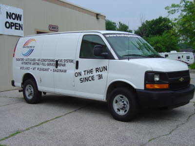 Bushey Automotive Company Van, Chevy Van, Chevy Contractors Van, Contractors Van Lettering, Contractors Van Graphics