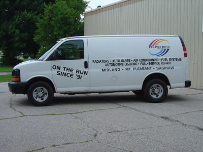Bushey Automotive Company Van, Chevy Van, Chevy Contractors Van, Contractors Van Lettering, Contractors Van Graphics