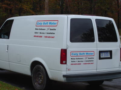 Coty Soft Water, Company Van, Chevy Astro Van, Chevy Contractors Van, Contractors Van Lettering, Contractors Van Graphics