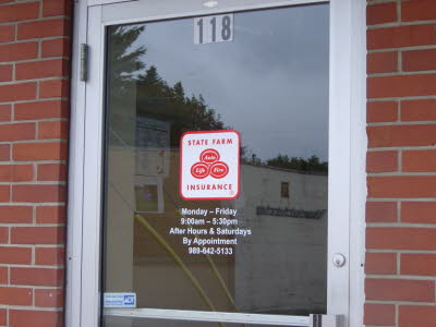 State Farm Insurance, Hours Of Operation Door Lettering