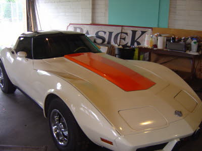 Corvette Hood, Orange Vinyl Wrap Raised Center