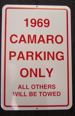 69 Camaro Parking Sign, Novelty Parking Signs, Parking Signs, Parking Lot Signs, Muscle Car Parking Signs