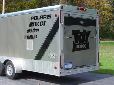 The Toy Box, Enclosed Toy Hauler Decals and Graphics, Contractor Trailer Lettering, Contractor Trailer Graphics, Enclosed Trailer Graphics, Enclosed Trailer Wraps, Graphics, Wraps, Lettering